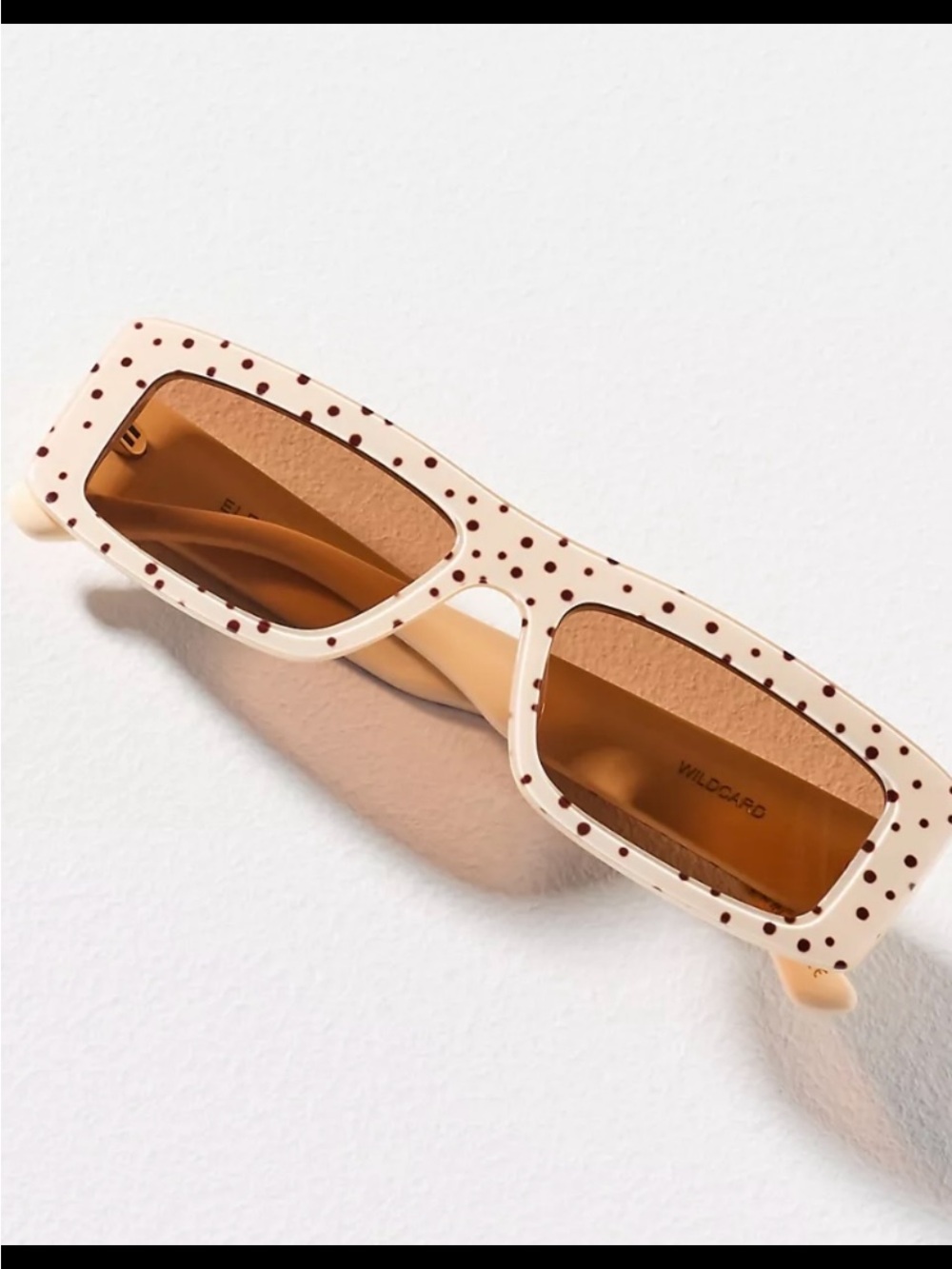 Cream Polka Dot Slim Rectangular Sunglasses - Cream/Brown Lenses